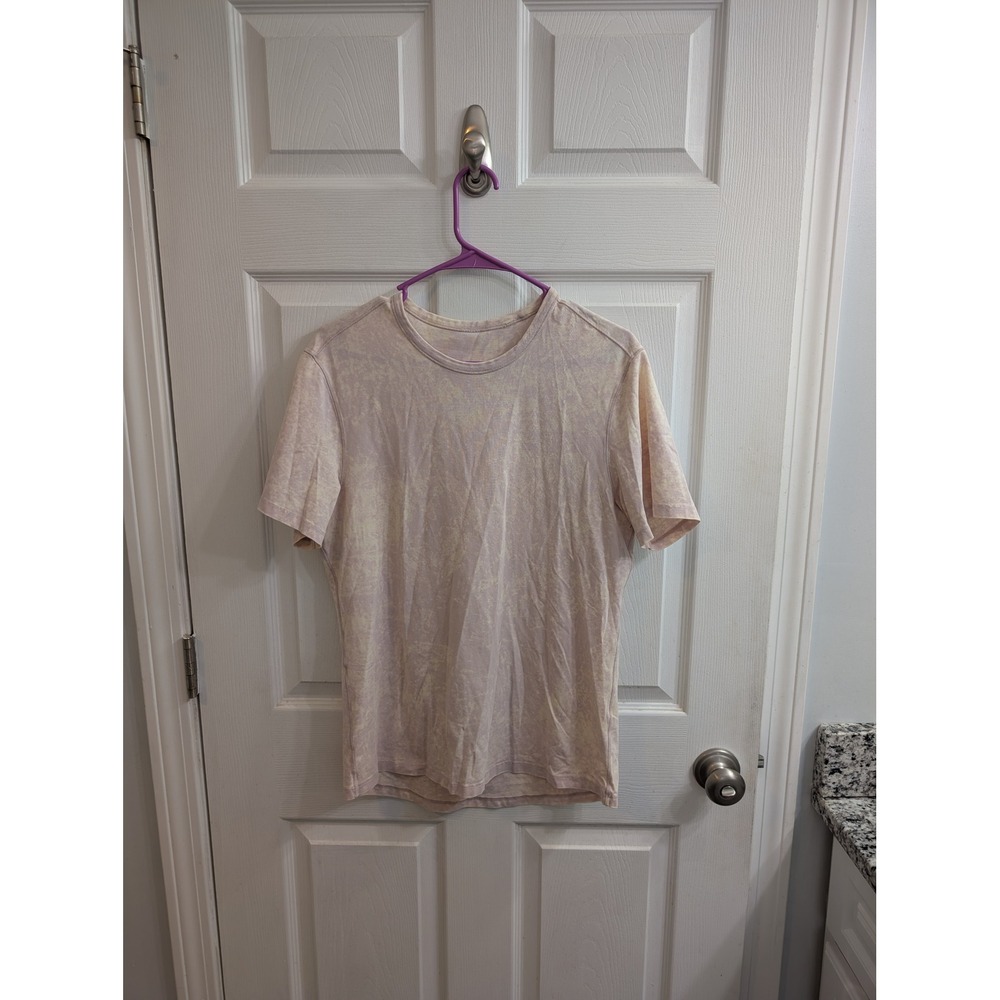 Lululemon Mens Short Sleeve Crew Neck Tie Dye T Shirt Light Pink White - Size M